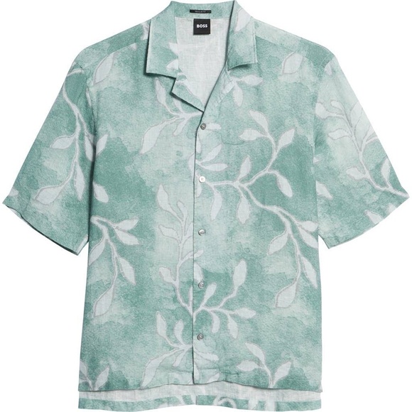HUGO BOSS Lars Regular Fit Palm Frond Print Short Sleeve Button-up Shirt - Picture 9 of 9